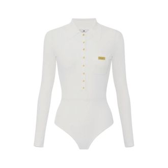 Elisabetta Franchi Body, female, White, Size: S Micro-braided Knit Bodysuit