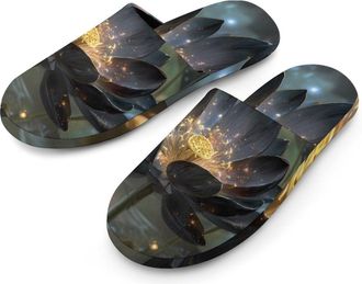 Generic Black Lotuss Flower Mens House Slippers Slip Indoor Slipper On Shoes Warm Outdoor