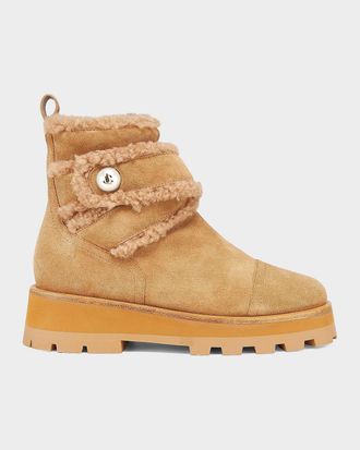 Jimmy Choo London Meena Shearling-Trim Suede Ankle Boots