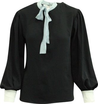 Sandro Sandro Long Sleeve Blouse with Pussy Bow in Black Polyester