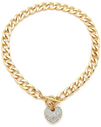 Liv Oliver 18K Crystal Heart Charm Necklace