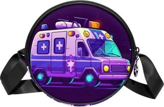 Generic Circle Crossbody Bag for Women, Ambulance Small Sling Bag Daypack with Zipper Adjustable Shoulder Straps Casual Ladies Girls Round Purse