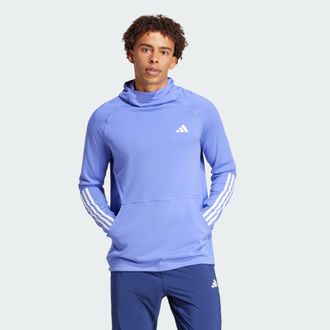 adidas adidas Performance Mens Own the Run 3-Stripes Hoodie - Blue - Size Large