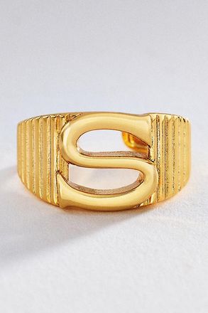 Luv AJ Initial Ridged Signet Ring