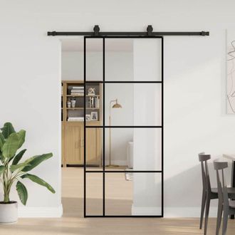 vidaXL Vidaxl - Puerta Corredera Con Set Herrajes Negro 90x205 Cm Vidrio Esg