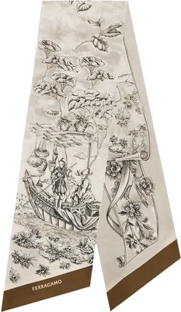 Ferragamo Accessoires, Dames, Beige, ONE Size, Zijden Bandeau met Voyage Print