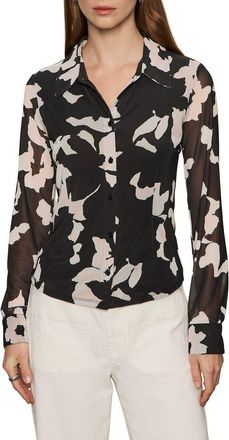 Sanctuary Mesh Button-Down Shirt in Petal Whisper Black at Nordstrom, Size Xx-Large P