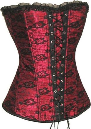 Generic Red Women Vintage Lace Corset Top Fashion Sexy Bustiers Floral Lace Up Overbust Corsets Lingerie Halloween Corselet Shapewear corset with suspenders f
