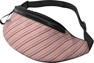 Generic Pink Diagonal Stripe Print Chest Bag Waist Bag Unisex Fanny Pack For Running Outdoors Walking 14X35Cm