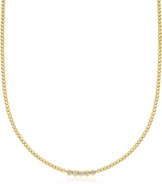 Ross-Simons Bezel-Set Lab-Grown Diamond and 18kt Gold Over Sterling Beaded Necklace