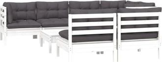 vidaXL Muebles De Jard&iacute;n 8 Pzas Con Cojines Blanco Madera Maciza Pino Vidaxl