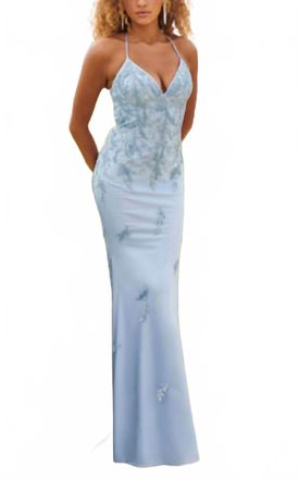 Faviana Beaded Lace Gown In Blue