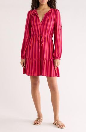 Sugarlips Clarisa Stripes Lomie Long Sleeve Minidress in Fuchsia-Orange at Nordstrom, Size X-Small
