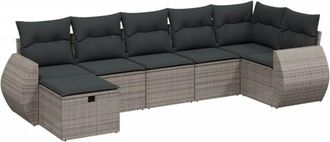 vidaXL Vidaxl - Set De Sof&aacute;s De Jard&iacute;n 7 Piezas Con Cojines Rat&aacute;n Pe Gris