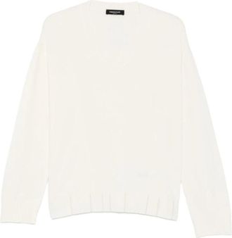 Fabiana Filippi Mad 216F015 V-neck Trui - Dames - V-hals truien - Wit - S - Nylon - Truien & Vesten