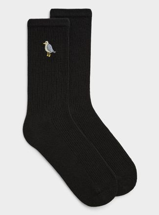 Simons Womens Embroidered animal ribbed socks