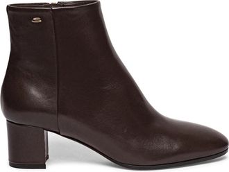 Santoni Leren Enkellaars met Middelhoge Hak - Dames - Laarzen met Hak - Bruin - 35 EU - Leer - Schoenen