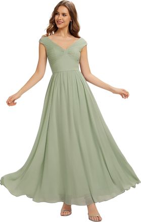 Ever-pretty Womens Bridesmaid Dress Maxi Chiffon Off The Shoulder with Natural Waist and Sleeveless Mint Green 14UK