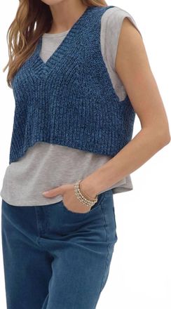 Entro Twofer Pullover Cap Sleeve Knit Top In Navy & Grey