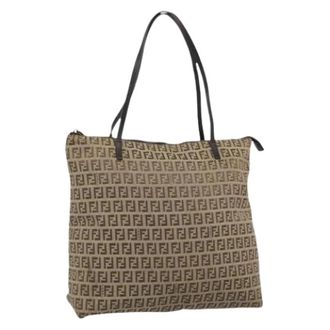 Fendi Pre-owned Zucchino Canvas Hand Bag - Dames - Vintage Shopper - Beige - ONE Size - Leer - Vintage