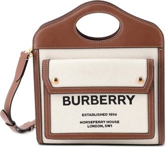 Burberry Borsa a tracolla mini in pelle e tela con tasca e logo - Marrone