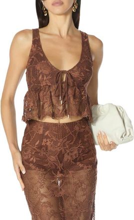 AFRM Letricia Lace Tie Neck Crop Top in Cappuccino at Nordstrom, Size X-Large