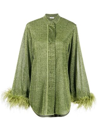 Os&eacute;ree feather-trim blouse - Green