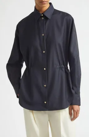 Moncler Mixed Media Snap-Up Shirt in Blue at Nordstrom, Size 42