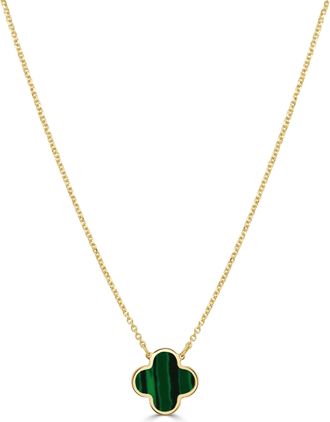 Italian Gold, Inc 14K Yellow Gold Small Single Clover Necklace - Malachite