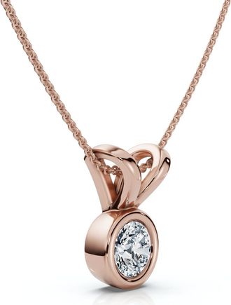 Pompeii3 Dainty Stackable Solitaire Bezel Diamond Pendant 14k Gold Lab Grown EF/VS