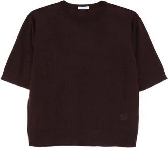 Malo T-shirt van zijdemix - Bruin