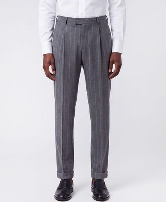 Pantaloni Torino Slim Fit Pinstriped Wool Blend Tailored Trousers with Pleats