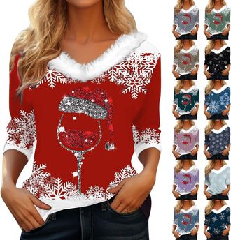 Generic Womens Christmas Jumpers UK, Ladies Christmas Reindeer Jumpers Funny Snowman Print Graphic Sweatshirts Cute Long Sleeve Novelty Sweatshirt Xmas Holida