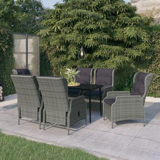vidaXL Juego De Comedor De Jard&iacute;n 7 Piezas Rat&aacute;n Sint&eacute;tico Gris Vidaxl