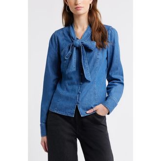 Treasure & Bond The Front Chambray Shirt in Medium Wash at Nordstrom, Size Xx-Small