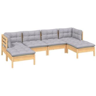 vidaXL Set Divani da Giardino 6 pz con Cuscini Grigi Massello di Pino vidaXL