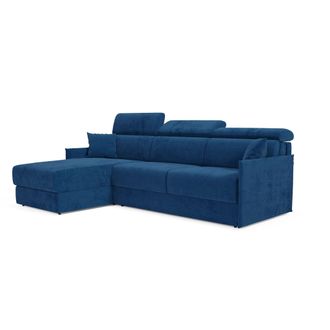 Divani.Store Miryam Divano Letto Angolare Compatto - Poggiatesta Reclinabili E Penisola Contenitore In Tessuto Smacchiabile T31 232 Cm Sinistro Blu