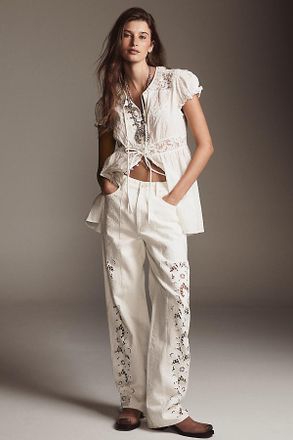 Paige Sawyer High-Rise Wide-Leg Cutout Jeans