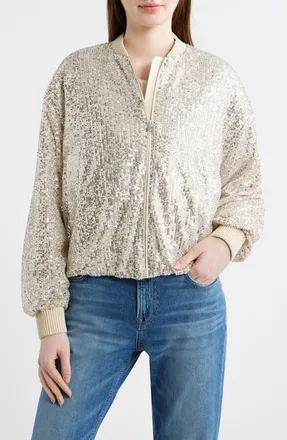 Boss Orange by Hugo Boss Jilloi Sequin Bomber Jacket in Open Beige at Nordstrom, Size 14