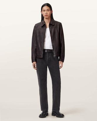 AllSaints Leather Alkan Zip Up Two Tone Leather Jacket, Size: M