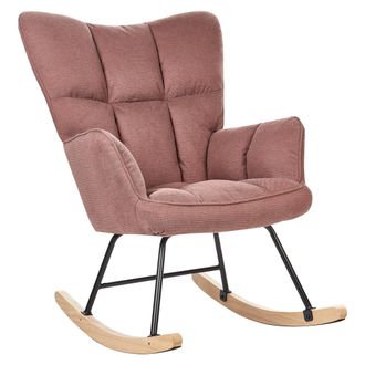 Beliani Silla Mecedora De Poli&eacute;ster Rosa Negro Madera Clara Patas De Madera Oulu