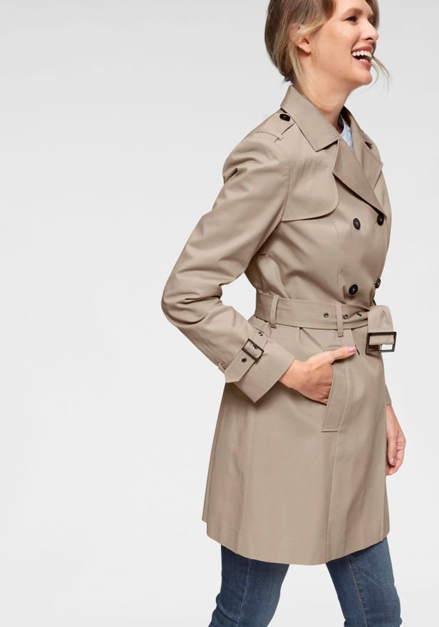 Trenchcoat ANISTON CASUAL, Damen, Gr. 34, beige, Web, Obermaterial: 100% Baumwolle. Futter: 100% Polyester, unifarben, figurumspielend ca. Mitte Obers