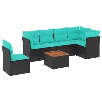vidaXL Set De Sof&aacute;s De Jard&iacute;n 7 Pzas Con Cojines Rat&aacute;n Sint&eacute;tico Negro Vidaxl