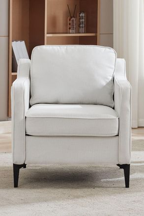 Living and Home White Linen Single Sofa Armchair in Light Beige