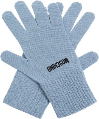 Moschino Guanti a coste con logo ricamato - Blu