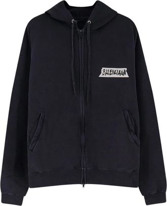 Balenciaga Zip-throughs, male, Black, Size: L Standard Oversized Zip-up Hoodie