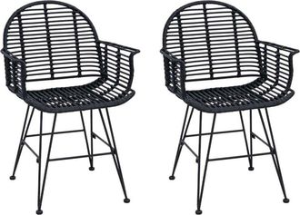 vidaXL Dining Chair 2 pcs Black 57 x 54.5 x 85 cm Rattan and Iron vidaXL