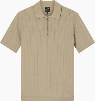 A|X Armani Exchange Mens Regular Fit Textured Knitted Beige Zip Polo Shirt - Cream - Size: 44