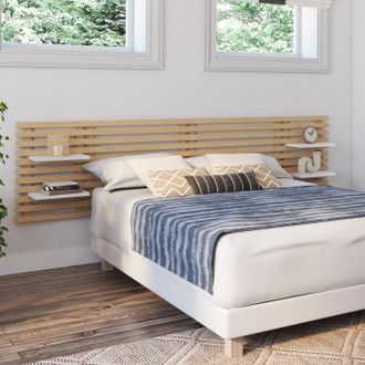 IDMarket Cabecero De Listones De Madera Clara Ava 240 Cm Con Estantes Blancos