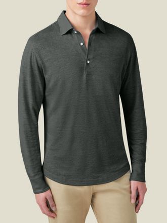 Luca Faloni Khaki Green Linen Jersey Positano Polo Shirt